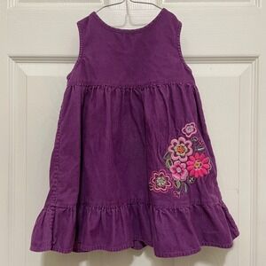 Vintage OshKosh Corduroy Jumper Purple‎ Embroidered Dress Ruffle Hem 2T 90s Y2K